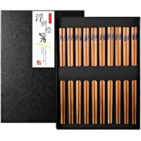 10 Pares Palillos de Bambu Japoneses Chopsticks Reutilizables Lavable con Caja de Regalo Negra para Sushi Cocina…